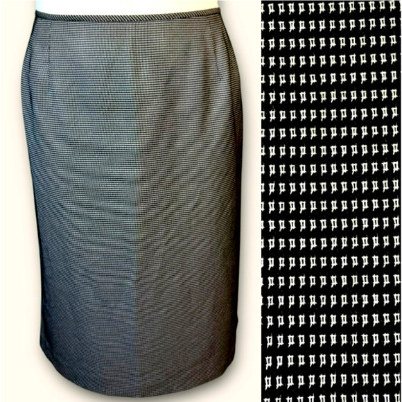 Tahari Arthur S Levine Casual Pencil Skirt Houndstooth Plus Size 24W Black White - Picture 1 of 14